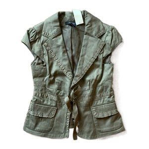 ARDEN B Vintage Army Green Olive Jacquard Tie Jacket, size S